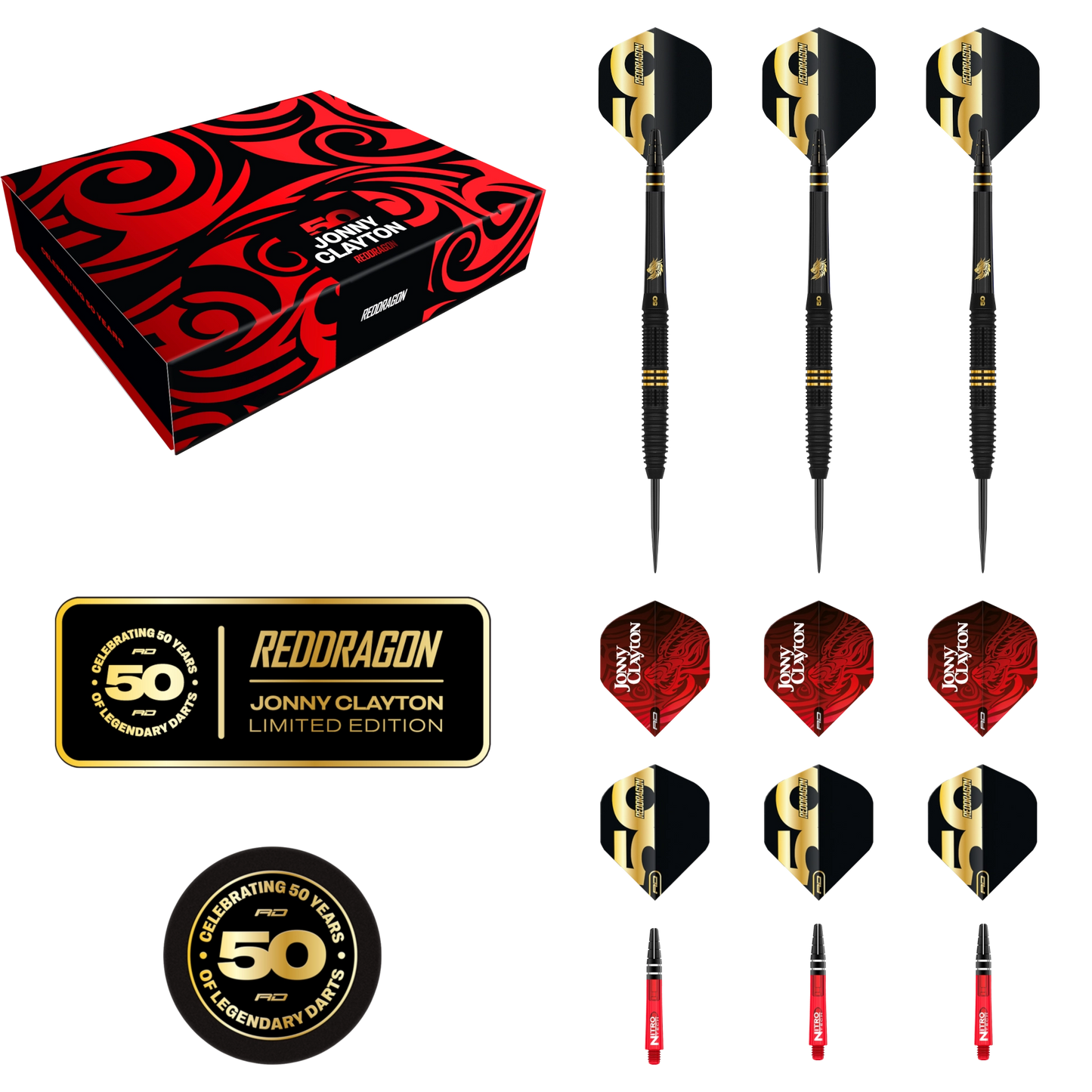 Red Dragon Jonny Clayton 50 Year Limited Edition Steeldart 90%