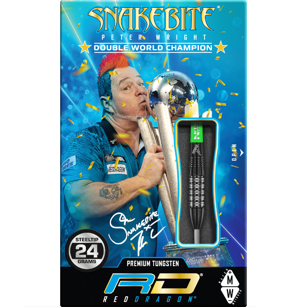 Red Dragon Peter Wright "Snakebite" Black Strike Steel Darts 90%