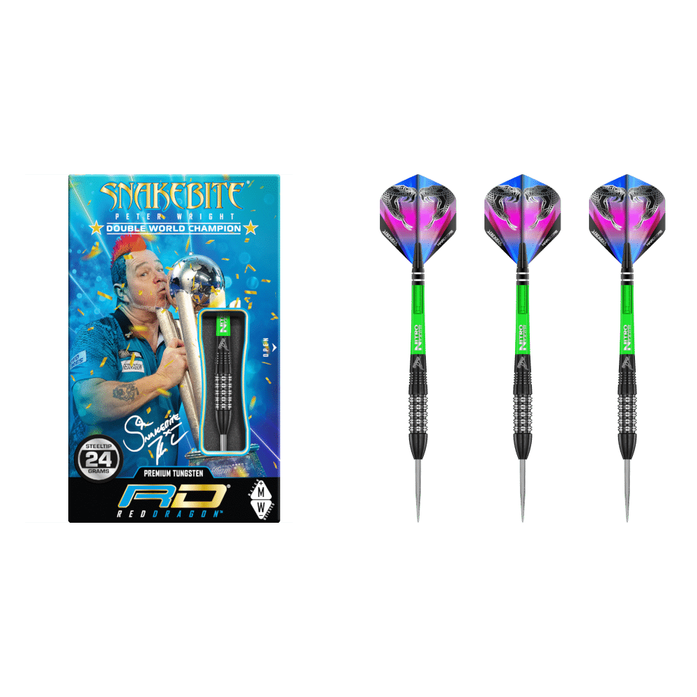 Red Dragon Peter Wright "Snakebite" Black Strike Steel Darts 90%