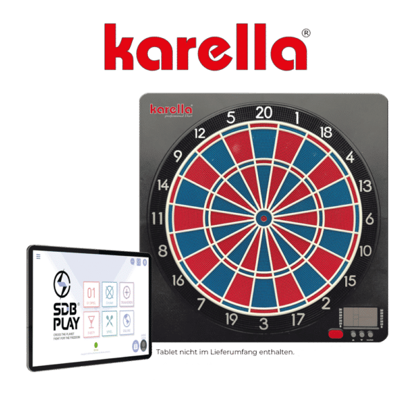 Karella CB-Smart - Dartautomat - Onlinespielen per Smartphone App - kaufen- Frontansicht mit App