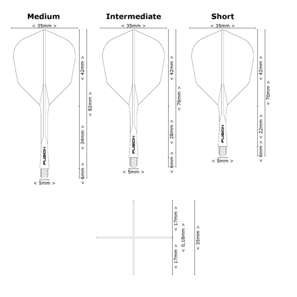 Winmau Fusion Small Standard Flight Shaft System - Abmessungen